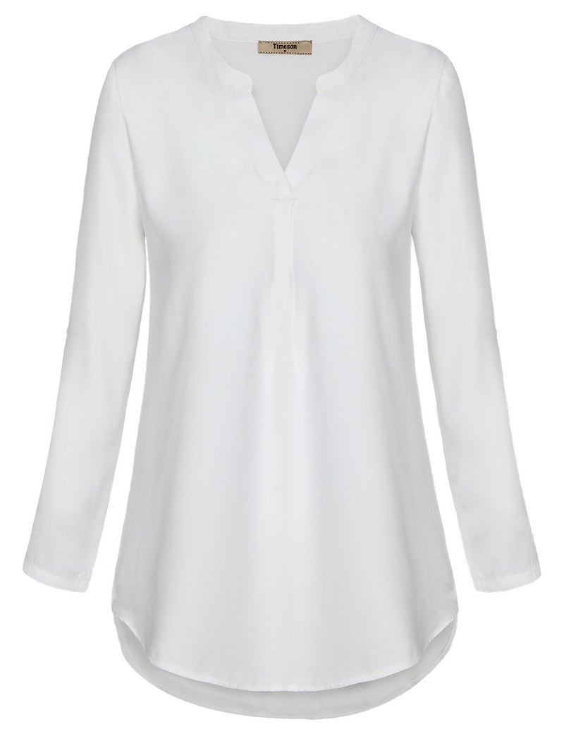 Timeson Blouses for Women,Work Blouses for Office Long Sleeve Dress Shirts Business Casual Chiffon Tops 3/4 Sleeve Tunics Tops for Women Ladies V Neck Dressy Professional Interview White Shirts - Image 4